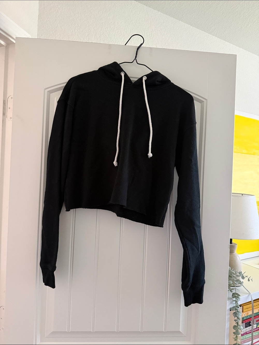 wild fable Black Cropped Hoodie with White Drawstrings